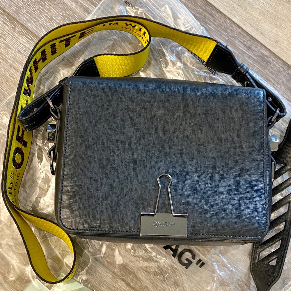 Off white binder clip flap bag